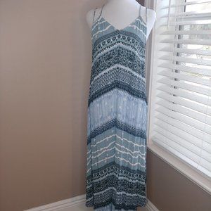 Escape Blu Pepper Maxi Dress Medium blue cross cross back stripes flora